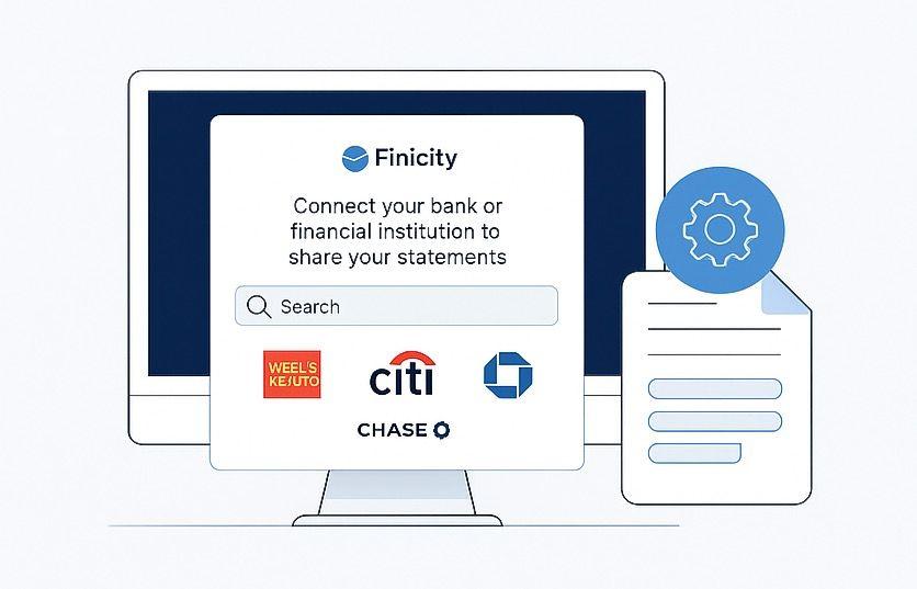 Loan applicant uploading ID and linking bank account via Finicity Connect